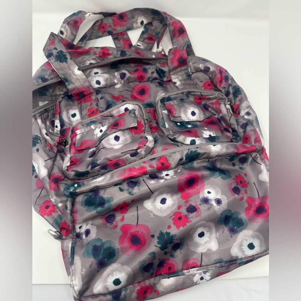 LUG Puddle Jumper Packable Tote Travel Nylon Zip Bag Purple Floral